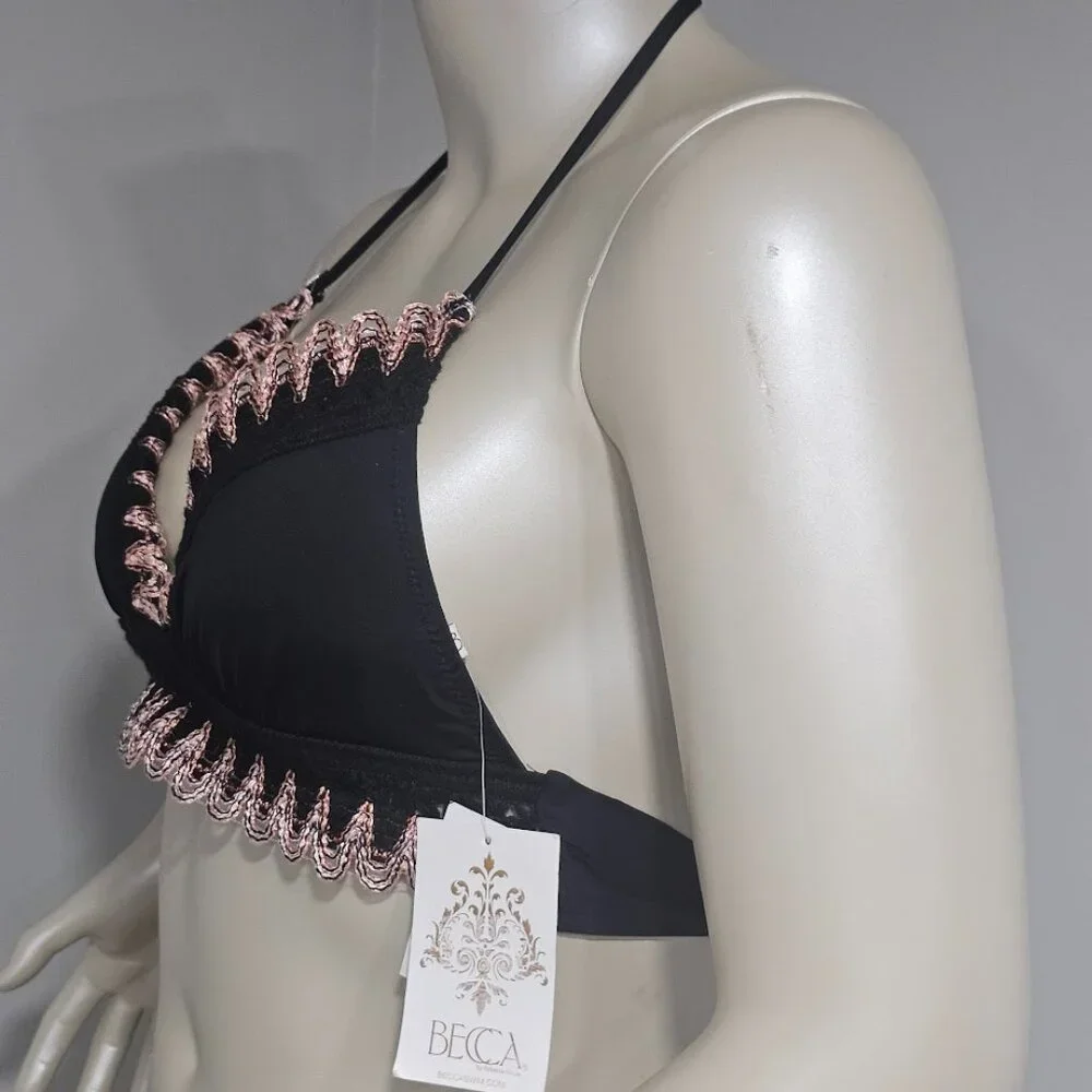 Becca Layla Crochet-Trim Halter Bikini Top